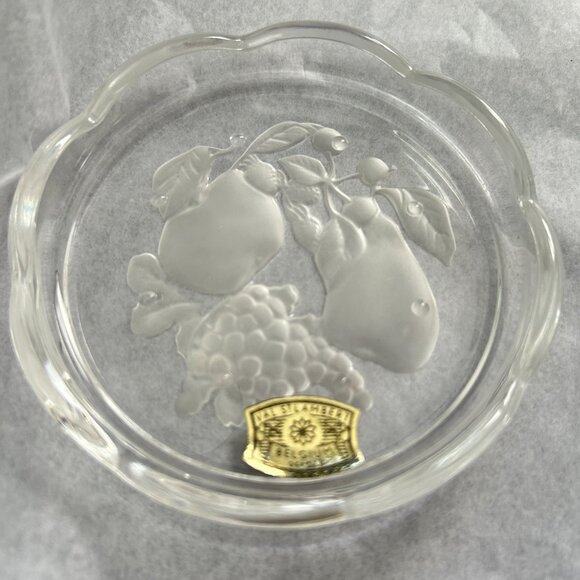 Vintage Val St Lambert Clear Crystal Brussels Intaglio Coasters Set of 4 - Picture 8 of 9